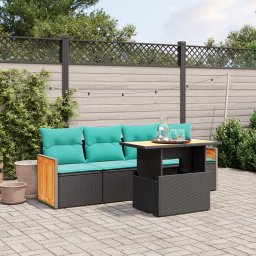 vidaXL 5 részes fekete polyrattan kerti ülőgarnitúra párnával