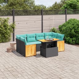 vidaXL 7 részes fekete polyrattan kerti ülőgarnitúra párnákkal