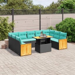 vidaXL 10 részes fekete polyrattan kerti ülőgarnitúra párnával