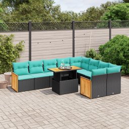 vidaXL 10 részes fekete polyrattan kerti ülőgarnitúra párnával
