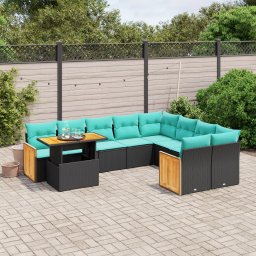 vidaXL 10 részes fekete polyrattan kerti ülőgarnitúra párnával