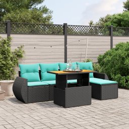 vidaXL 6 részes fekete polyrattan kerti ülőgarnitúra párnával