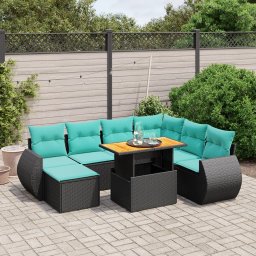 vidaXL 8 részes fekete polyrattan kerti ülőgarnitúra párnával