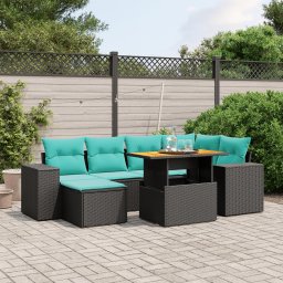 vidaXL 7 részes fekete polyrattan kerti ülőgarnitúra párnákkal
