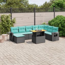 vidaXL 9 részes fekete polyrattan kerti ülőgarnitúra párnával