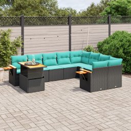 vidaXL 10 részes fekete polyrattan kerti ülőgarnitúra párnával