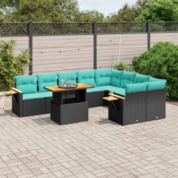 vidaXL 10 részes fekete polyrattan kerti ülőgarnitúra párnával