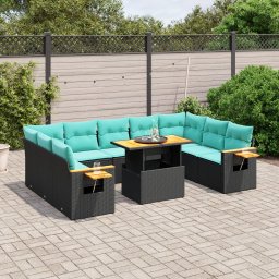 vidaXL 11 részes fekete polyrattan kerti ülőgarnitúra párnákkal
