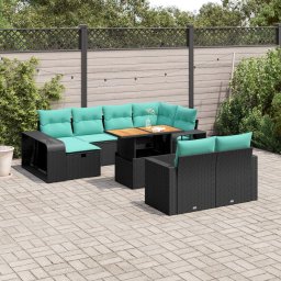 vidaXL 11 részes fekete polyrattan kerti ülőgarnitúra párnákkal