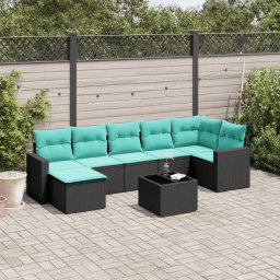 vidaXL 8 részes fekete polyrattan kerti ülőgarnitúra párnával