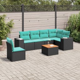 vidaXL 7 részes fekete polyrattan kerti ülőgarnitúra párnákkal