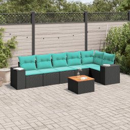 vidaXL 7 részes fekete polyrattan kerti ülőgarnitúra párnákkal