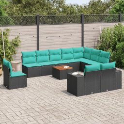 vidaXL 11 részes fekete polyrattan kerti ülőgarnitúra párnákkal