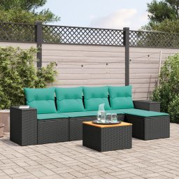 vidaXL 6 részes fekete polyrattan kerti ülőgarnitúra párnával