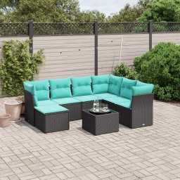 vidaXL 8 részes fekete polyrattan kerti ülőgarnitúra párnával