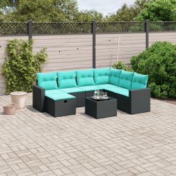 vidaXL 8 részes fekete polyrattan kerti ülőgarnitúra párnával