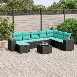 vidaXL 9 részes fekete polyrattan kerti ülőgarnitúra párnával
