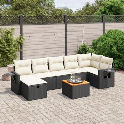 vidaXL 8 részes fekete polyrattan kerti ülőgarnitúra párnával