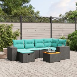 vidaXL 7 részes fekete polyrattan kerti ülőgarnitúra párnákkal