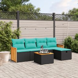 vidaXL 6 részes fekete polyrattan kerti ülőgarnitúra párnával
