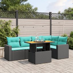 vidaXL 6 részes fekete polyrattan kerti ülőgarnitúra párnával