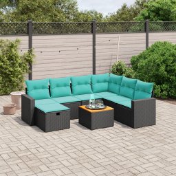 vidaXL 8 részes fekete polyrattan kerti ülőgarnitúra párnával