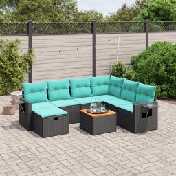 vidaXL 8 részes fekete polyrattan kerti ülőgarnitúra párnával