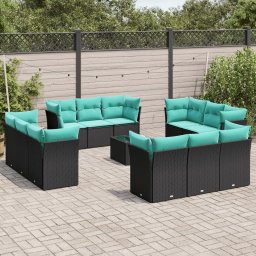 vidaXL 13 részes fekete polyrattan kerti ülőgarnitúra párnákkal