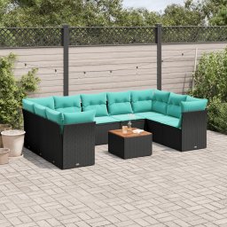 vidaXL 10 részes fekete polyrattan kerti ülőgarnitúra párnával