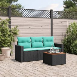 vidaXL 4 részes fekete polyrattan kerti ülőgarnitúra párnával