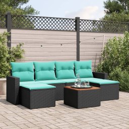 vidaXL 7 részes fekete polyrattan kerti ülőgarnitúra párnákkal
