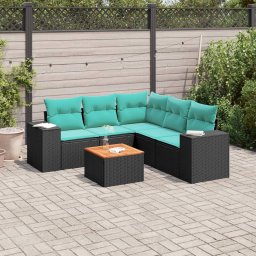 vidaXL 6 részes fekete polyrattan kerti ülőgarnitúra párnával