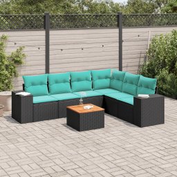 vidaXL 7 részes fekete polyrattan kerti ülőgarnitúra párnákkal