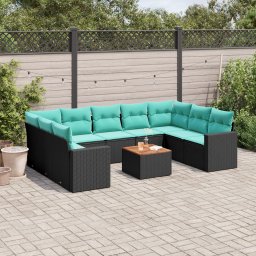 vidaXL 10 részes fekete polyrattan kerti ülőgarnitúra párnával