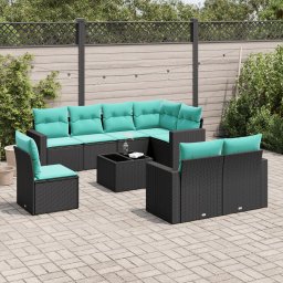 vidaXL 9 részes fekete polyrattan kerti ülőgarnitúra párnával