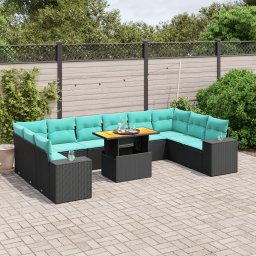 vidaXL 11 részes fekete polyrattan kerti ülőgarnitúra párnákkal
