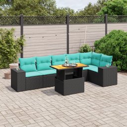 vidaXL 7 részes fekete polyrattan kerti ülőgarnitúra párnákkal