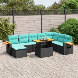 vidaXL 9 részes fekete polyrattan kerti ülőgarnitúra párnával