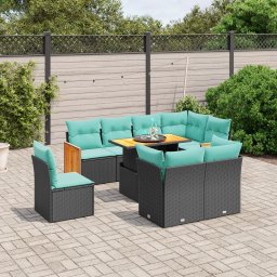 vidaXL 9 részes fekete polyrattan kerti ülőgarnitúra párnával