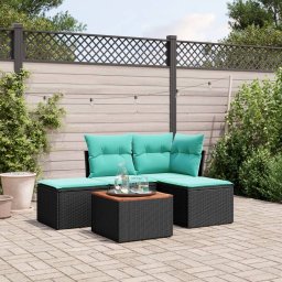 vidaXL 5 részes fekete polyrattan kerti ülőgarnitúra párnával