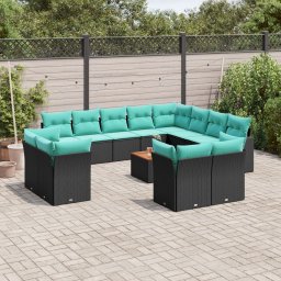 vidaXL 13 részes fekete polyrattan kerti ülőgarnitúra párnákkal