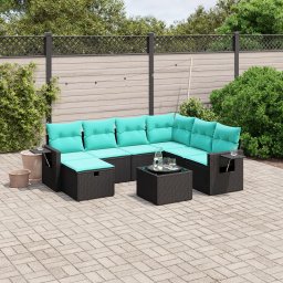 vidaXL 8 részes fekete polyrattan kerti ülőgarnitúra párnával