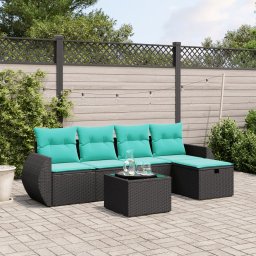 vidaXL 6 részes fekete polyrattan kerti ülőgarnitúra párnával