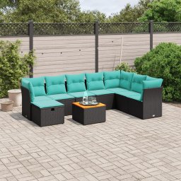 vidaXL 9 részes fekete polyrattan kerti ülőgarnitúra párnával
