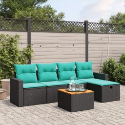 vidaXL 6 részes fekete polyrattan kerti ülőgarnitúra párnával
