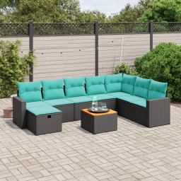 vidaXL 9 részes fekete polyrattan kerti ülőgarnitúra párnával
