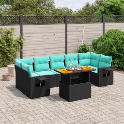 vidaXL 8 részes fekete polyrattan kerti ülőgarnitúra párnával