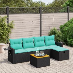 vidaXL 6 részes fekete polyrattan kerti ülőgarnitúra párnával
