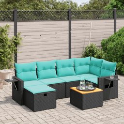 vidaXL 7 részes fekete polyrattan kerti ülőgarnitúra párnákkal