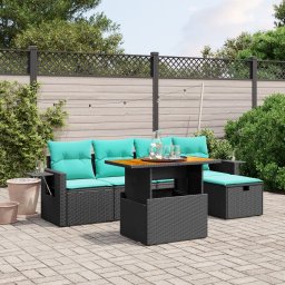 vidaXL 6 részes fekete polyrattan kerti ülőgarnitúra párnával